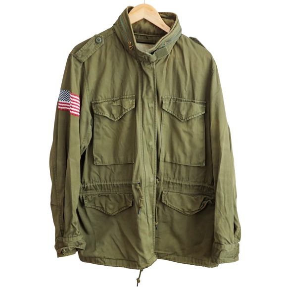 Denim & Supply Ralph Lauren Field Jacket Green Military M-65 American Flag L
